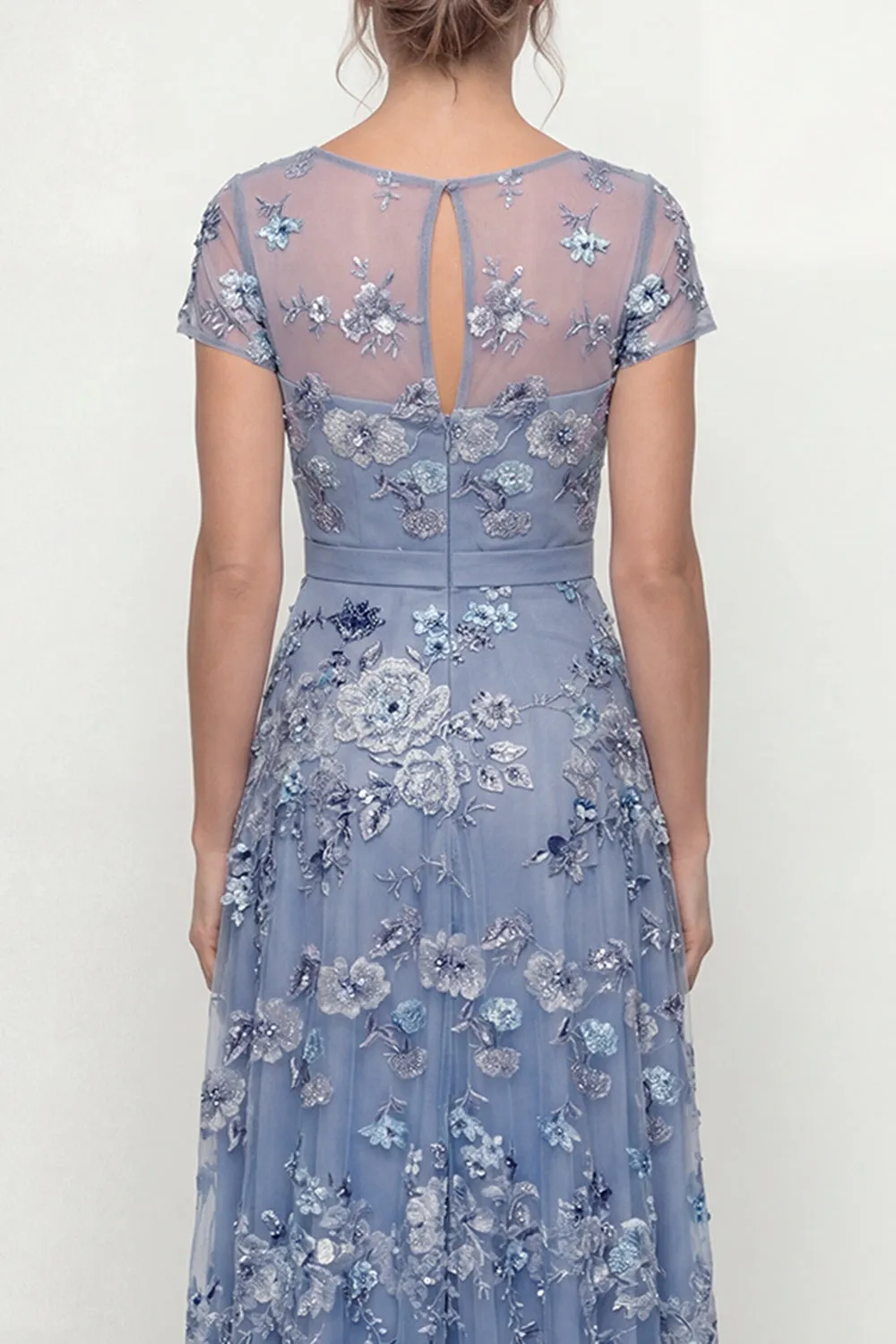 Dusty Blue A Line Short Sleeves Mother of the Bride Dress with Embroidery sold by Zapaka product image thumbnail 4