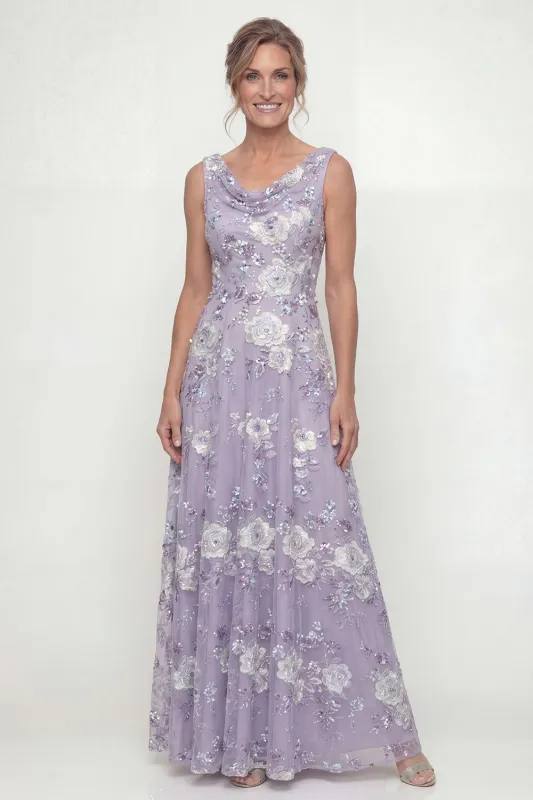 Dusty Purple Embroidered Cowl Neck A Line Mother of the Bride Dress with Sequins made by Zapaka
