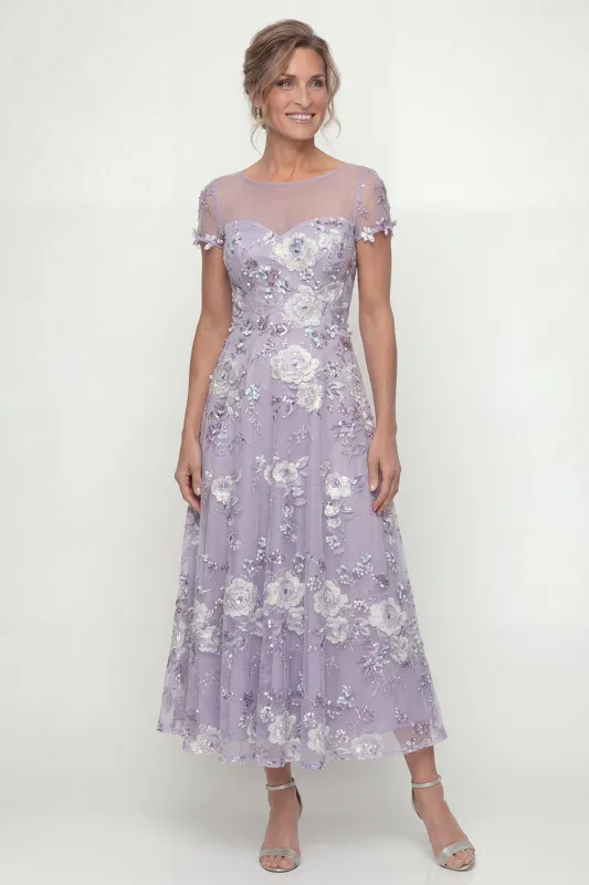 Dusty Purple A Line Embroidered Mother of the Bride Dress with Short Sleeves made by Zapaka