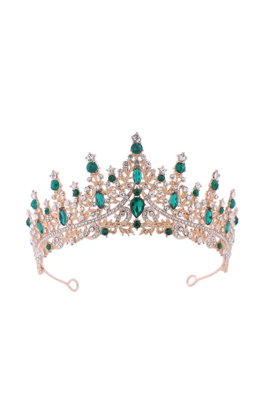 Gold Green Crystal Prom Queen Pageant Crown Tiara made by Zapaka