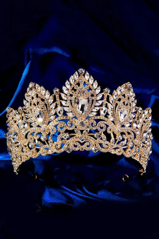 Luxury Crystal Prom Queen Pageant Golden Crown Tiara made by Zapaka