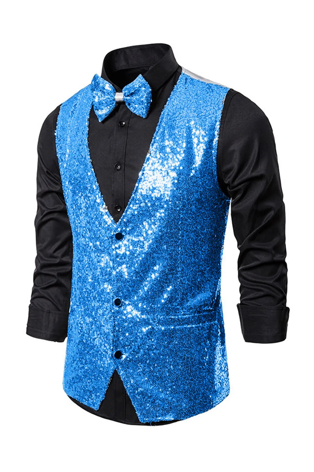Black V-Neck Single Breasted Sequins Men's Suit Vest sold by Zapaka product image thumbnail 4
