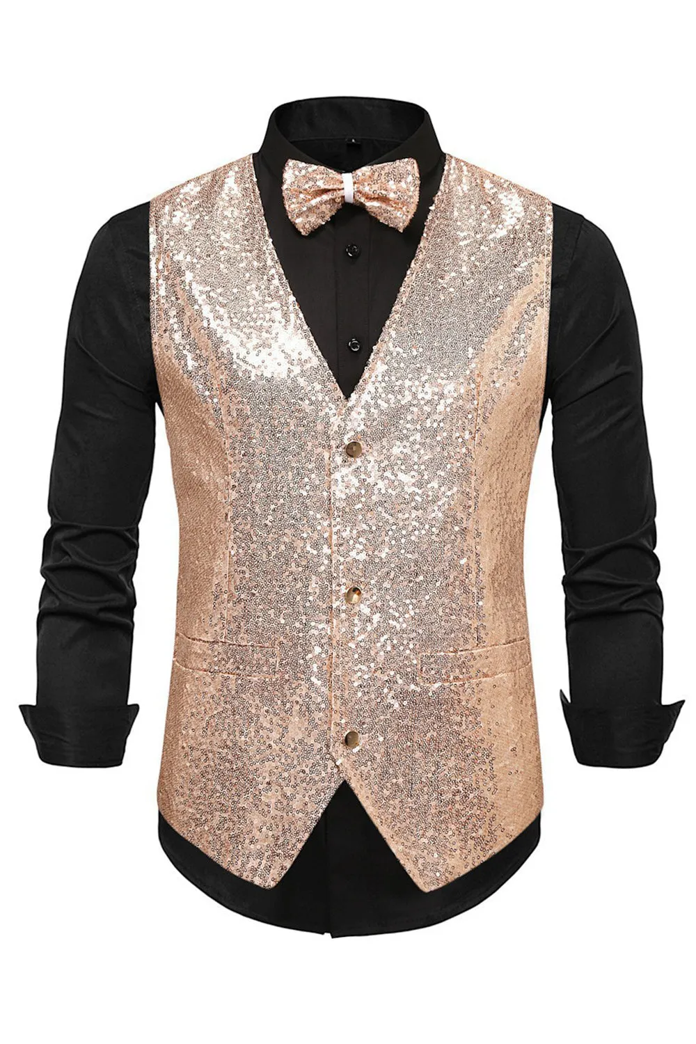 Black V-Neck Single Breasted Sequins Men's Suit Vest sold by Zapaka product image thumbnail 5
