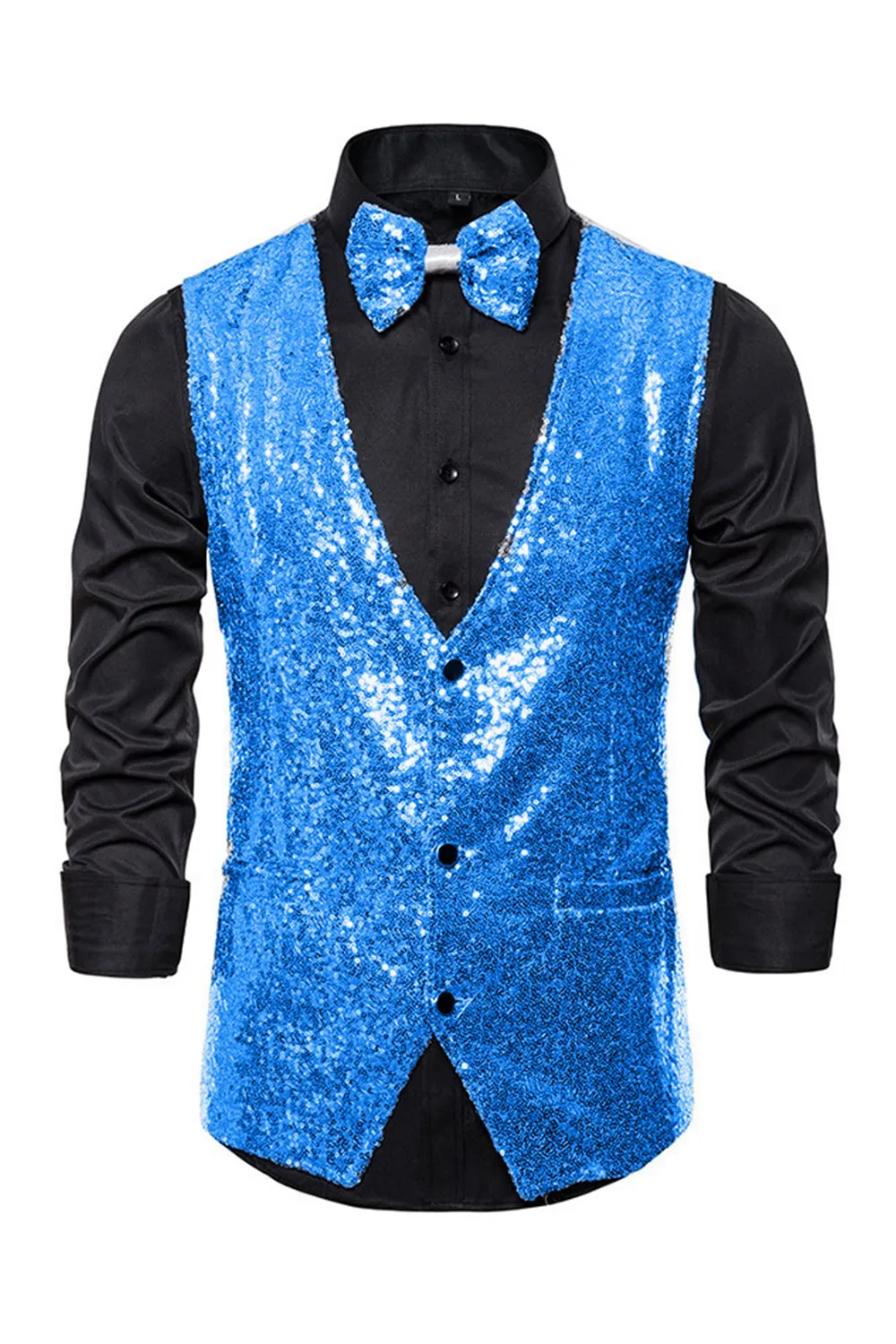 Black V-Neck Single Breasted Sequins Men's Suit Vest sold by Zapaka product image thumbnail 3