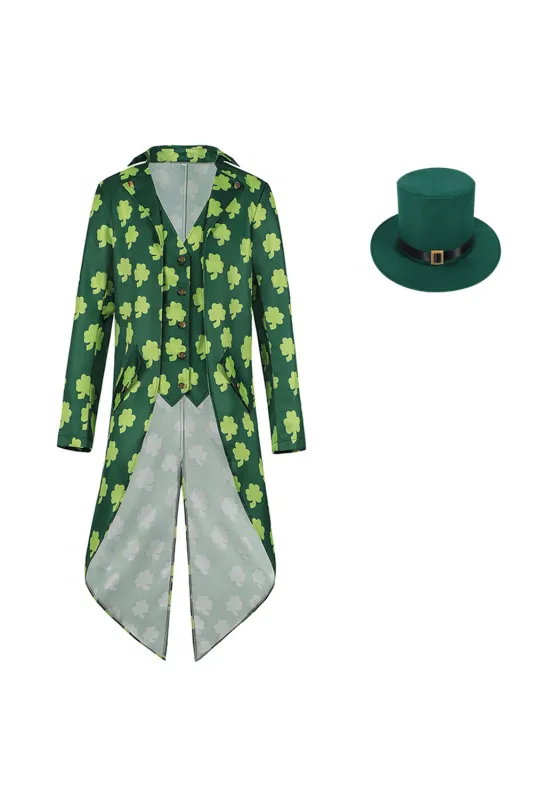 Retro Green Shamrock Slim Fit Tuxedo Jacket with Hat made by Zapaka