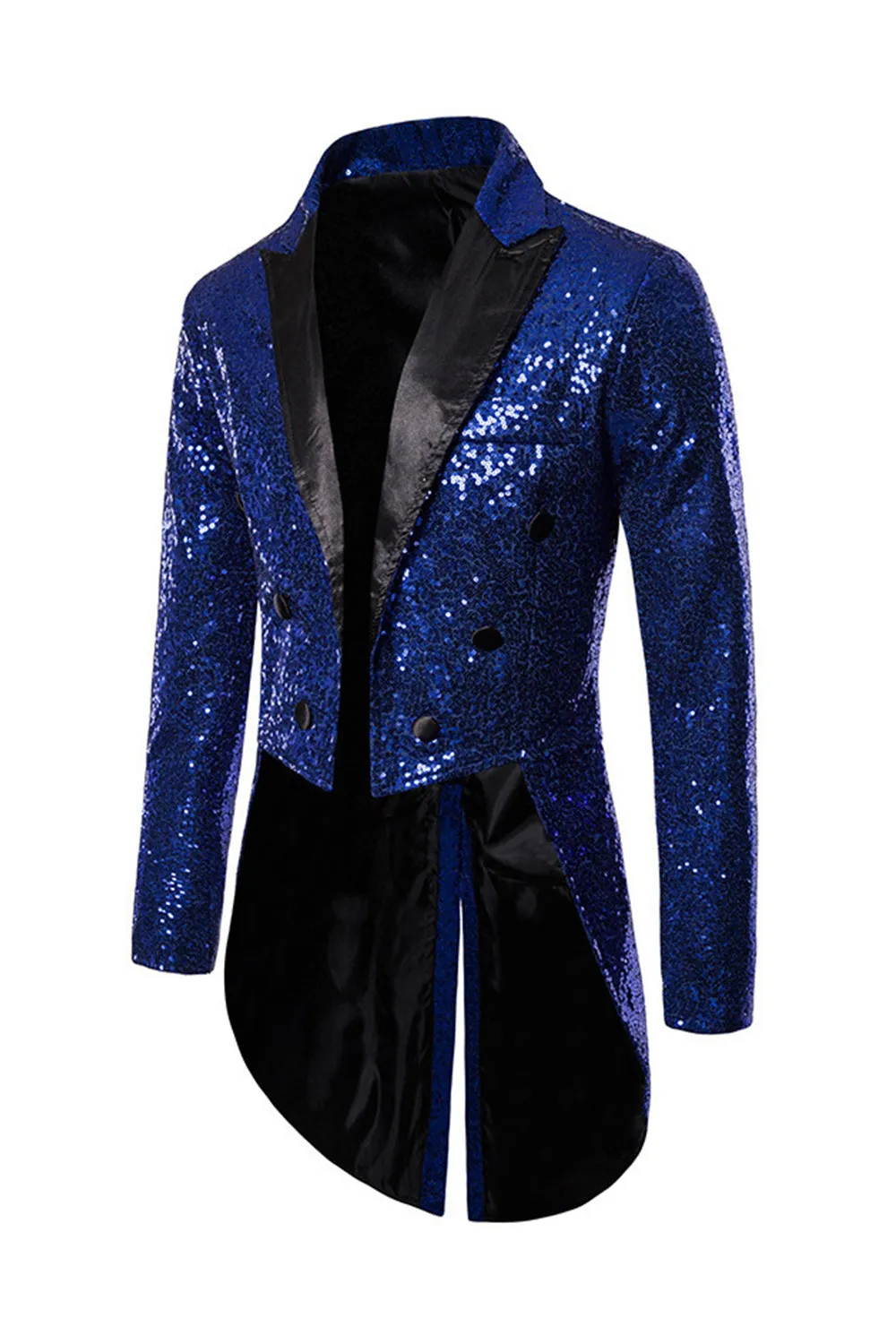 Black Sequin Peaked Lapel Double Breasted Men's Tuxedo Tailcoat sold by Zapaka product image thumbnail 2