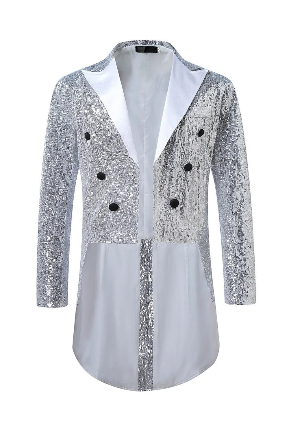 Black Sequin Peaked Lapel Double Breasted Men's Tuxedo Tailcoat sold by Zapaka product image thumbnail 3