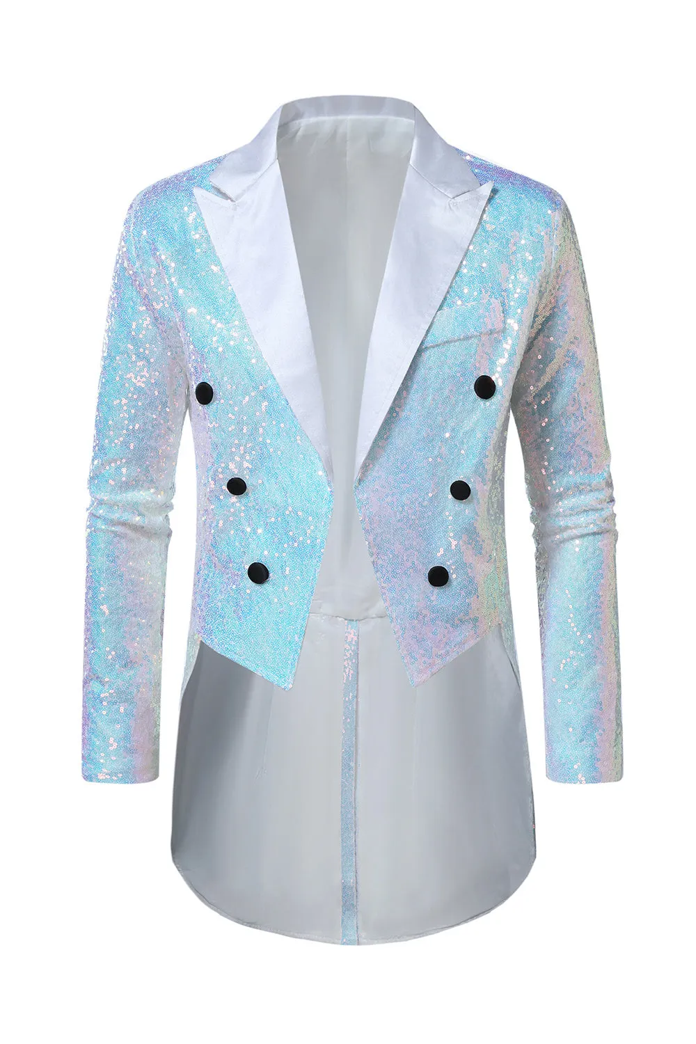 Black Sequin Peaked Lapel Double Breasted Men's Tuxedo Tailcoat sold by Zapaka product image thumbnail 4