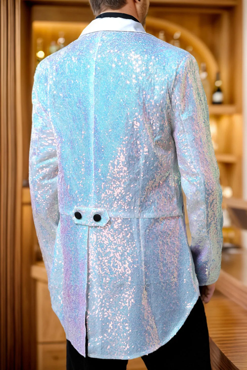 Black Sequin Peaked Lapel Double Breasted Men's Tuxedo Tailcoat sold by Zapaka product image thumbnail 5