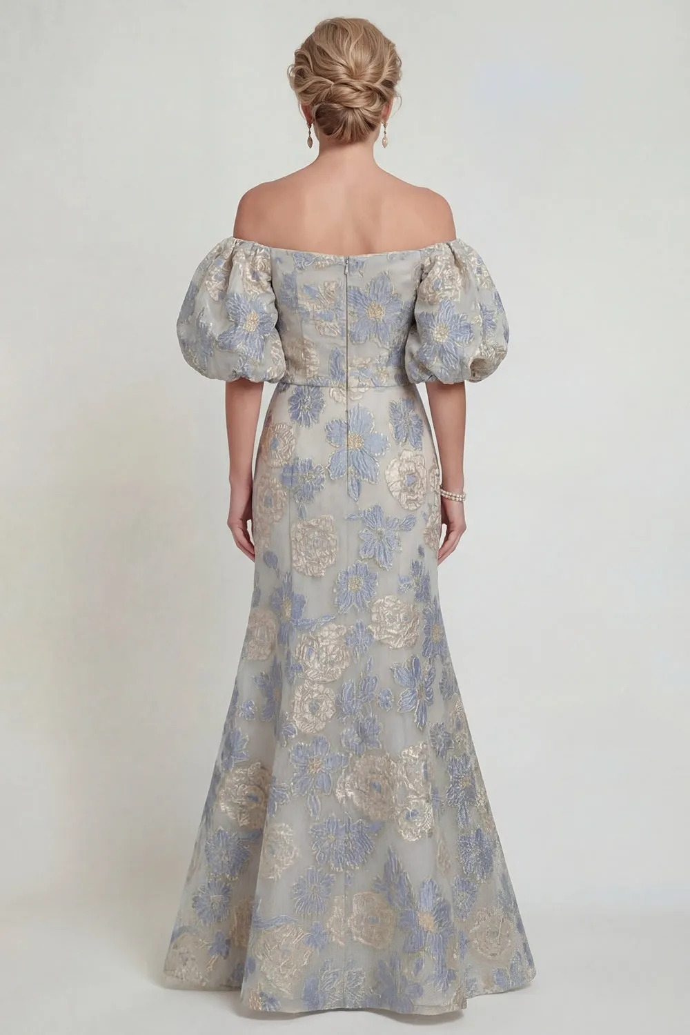 Floral Dusty Blue Mermaid Off The Shoulder Mother Of Bride Dress sold by Zapaka product image thumbnail 2