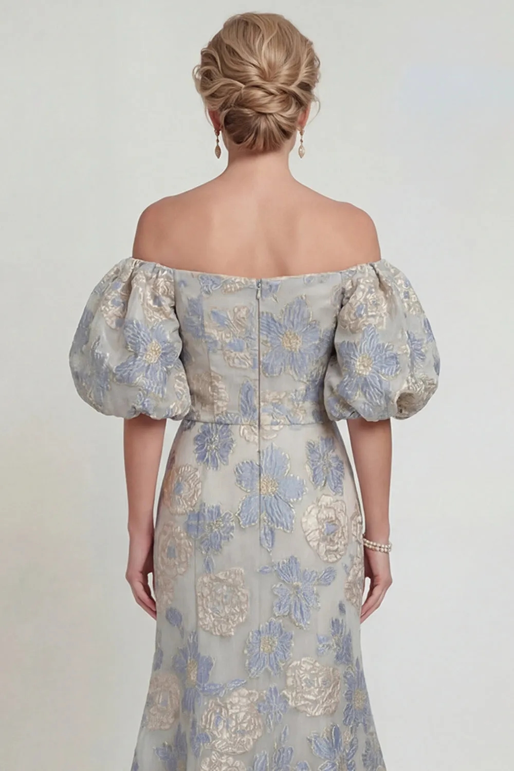 Floral Dusty Blue Mermaid Off The Shoulder Mother Of Bride Dress sold by Zapaka product image thumbnail 3