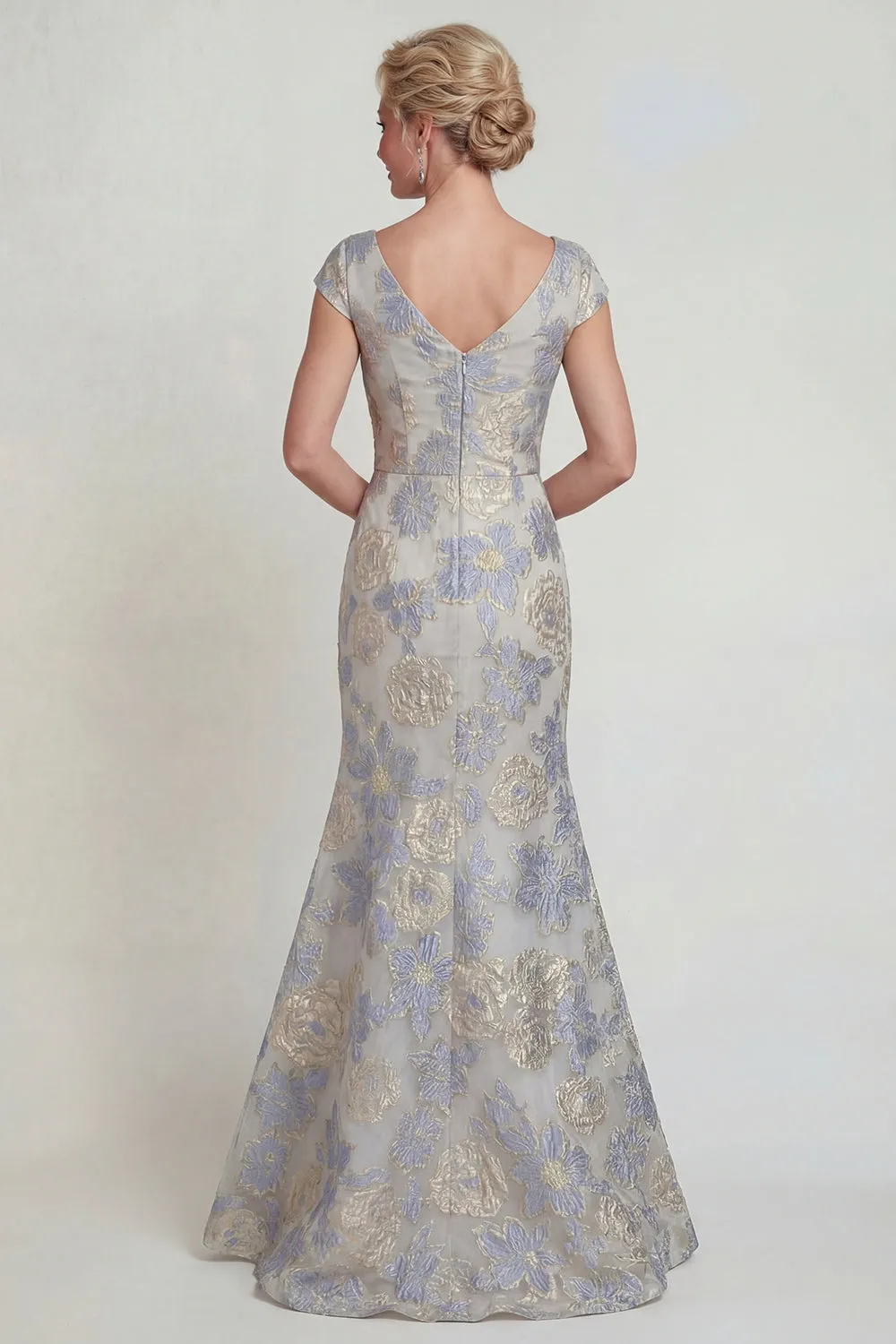 Dusty Blue Mermaid V Neck Floral Mother Of Bride Dress sold by Zapaka product image thumbnail 2