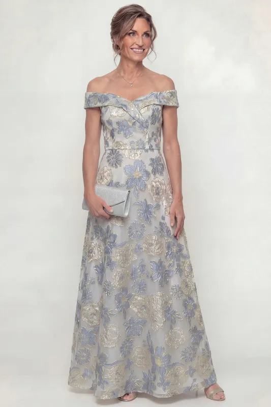 Dusty Blue A Line Floral Off The Shoulder Mother Of Bride Dress sold by Zapaka