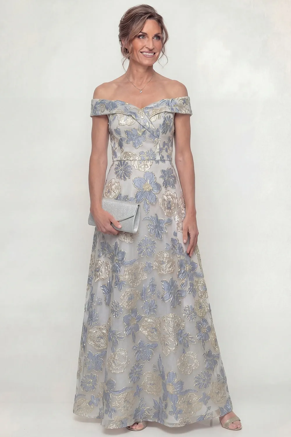 Dusty Blue A Line Floral Off The Shoulder Mother Of Bride Dress sold by Zapaka