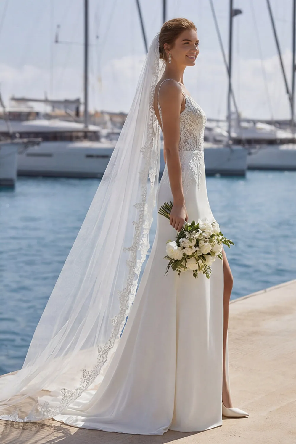 Ivory Spaghetti Straps Mermaid Lace Sweep train Wedding Dress sold by Zapaka product image thumbnail 3