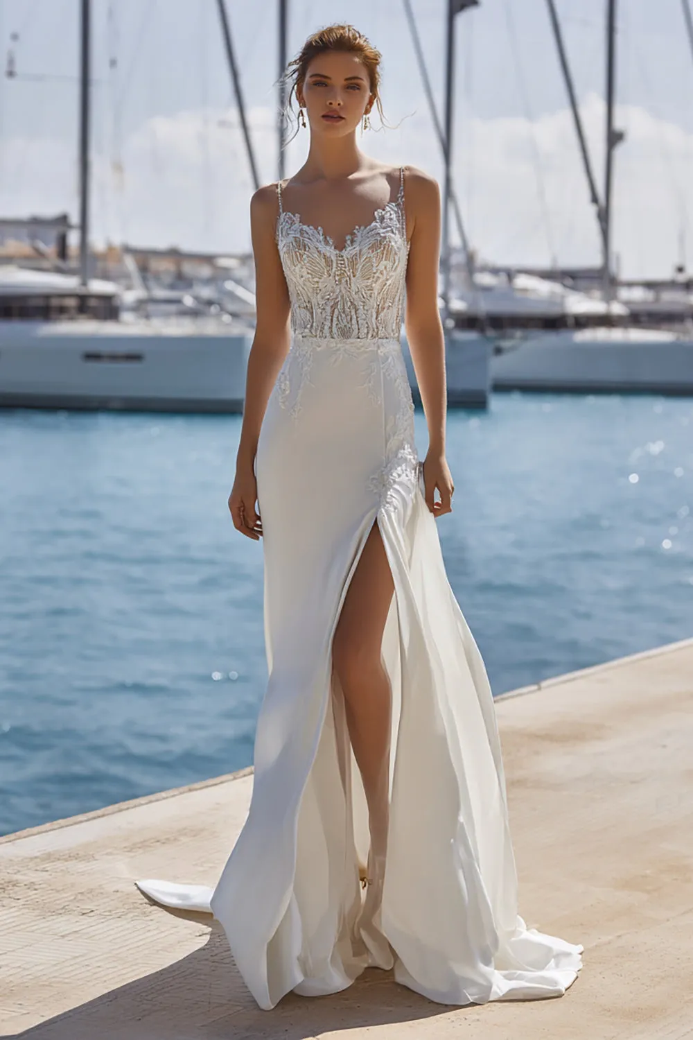 Ivory Spaghetti Straps Mermaid Lace Sweep train Wedding Dress sold by Zapaka product image thumbnail 4
