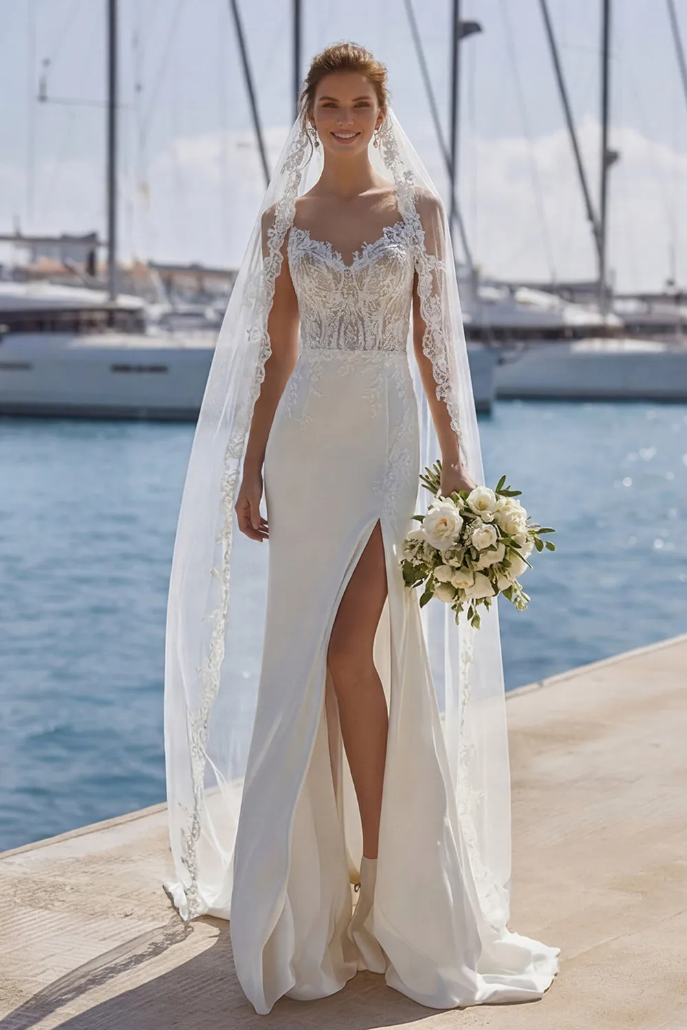 Ivory Spaghetti Straps Mermaid Lace Sweep train Wedding Dress sold by Zapaka