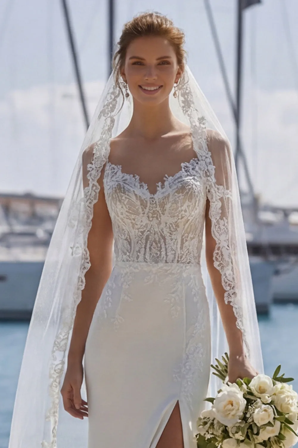 Ivory Spaghetti Straps Mermaid Lace Sweep train Wedding Dress sold by Zapaka product image thumbnail 5