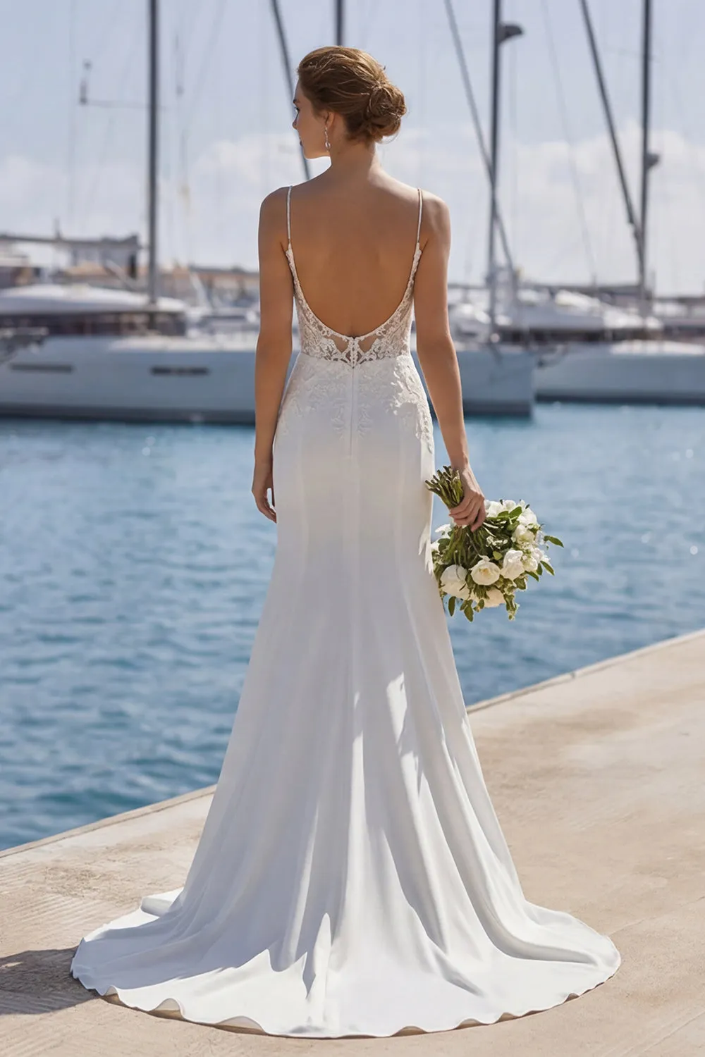 Ivory Spaghetti Straps Mermaid Lace Sweep train Wedding Dress sold by Zapaka product image thumbnail 2