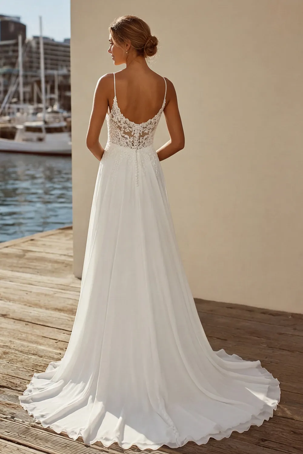 Ivory A Line Chiffon Lace Sweep Train Wedding Dress sold by Zapaka product image thumbnail 2