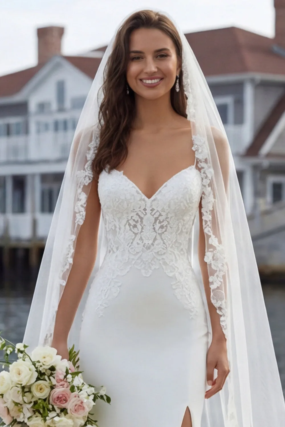 Ivory Mermaid Spaghetti Straps Lace Satin Sweep Train Wedding Dress sold by Zapaka product image thumbnail 5