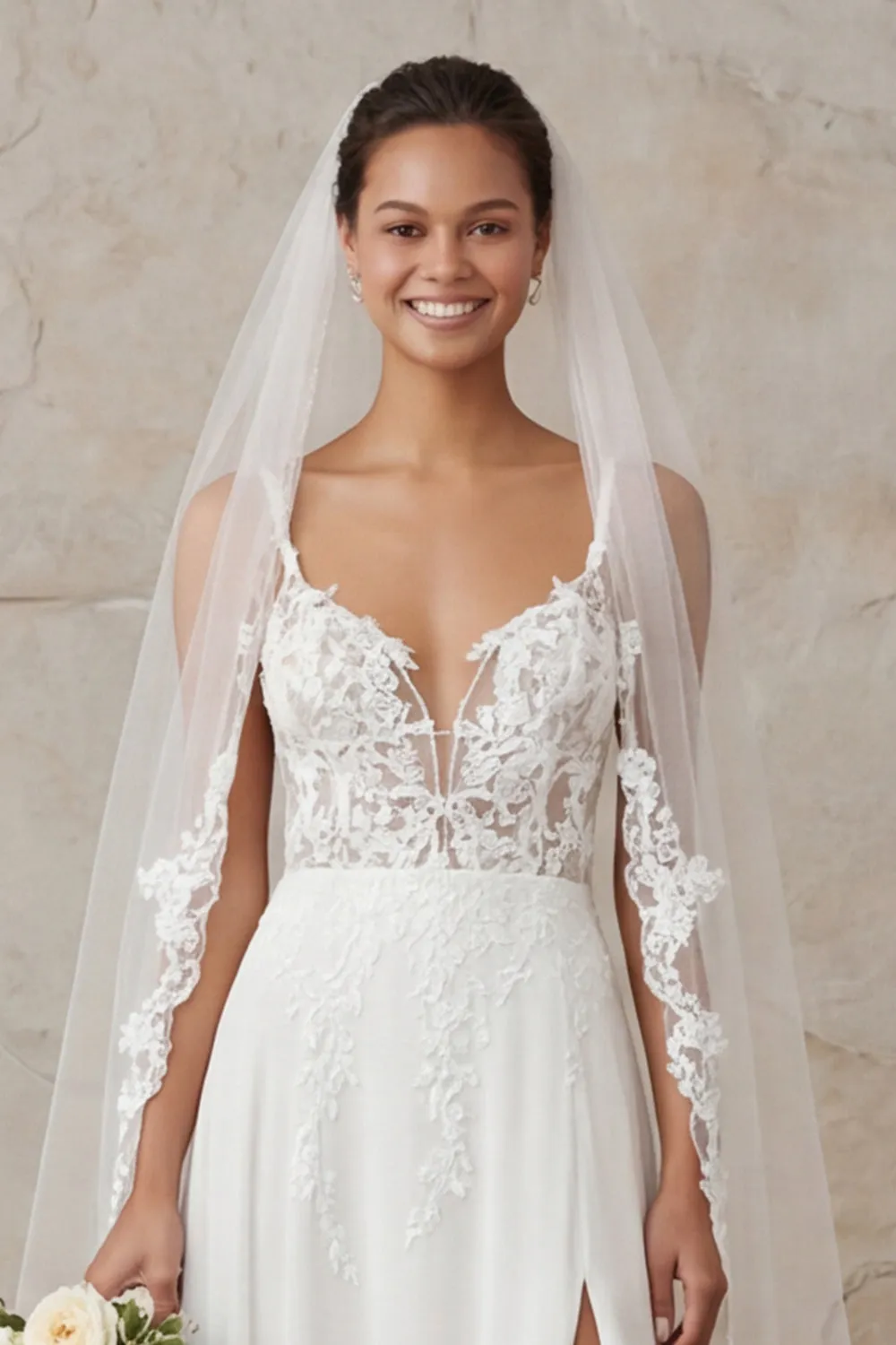 A Line Ivory Spaghetti Straps Lace Sweep Train Wedding Dress sold by Zapaka product image thumbnail 5