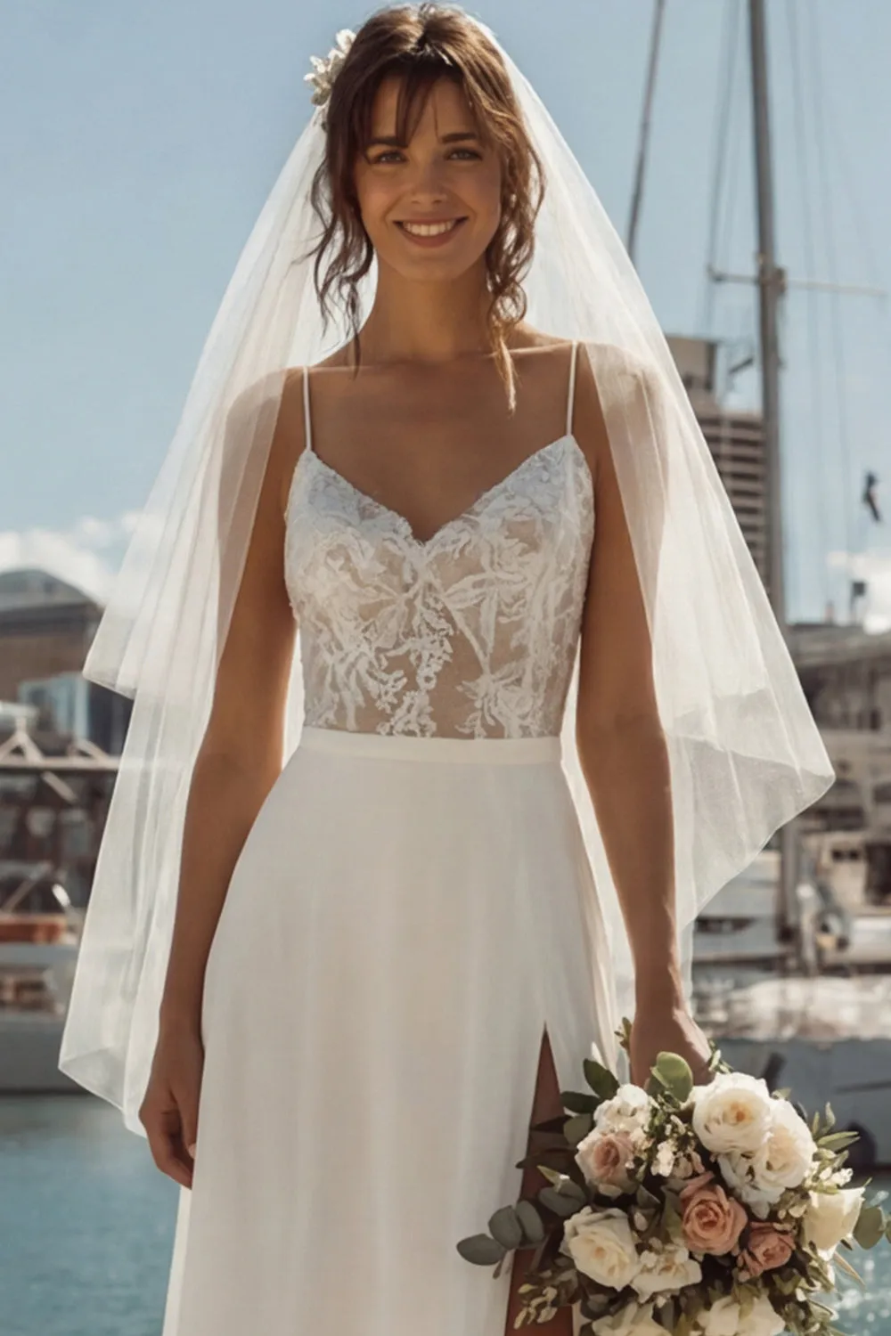 Ivory A Line Lace Sweep Train Wedding Dress with Slit sold by Zapaka product image thumbnail 3