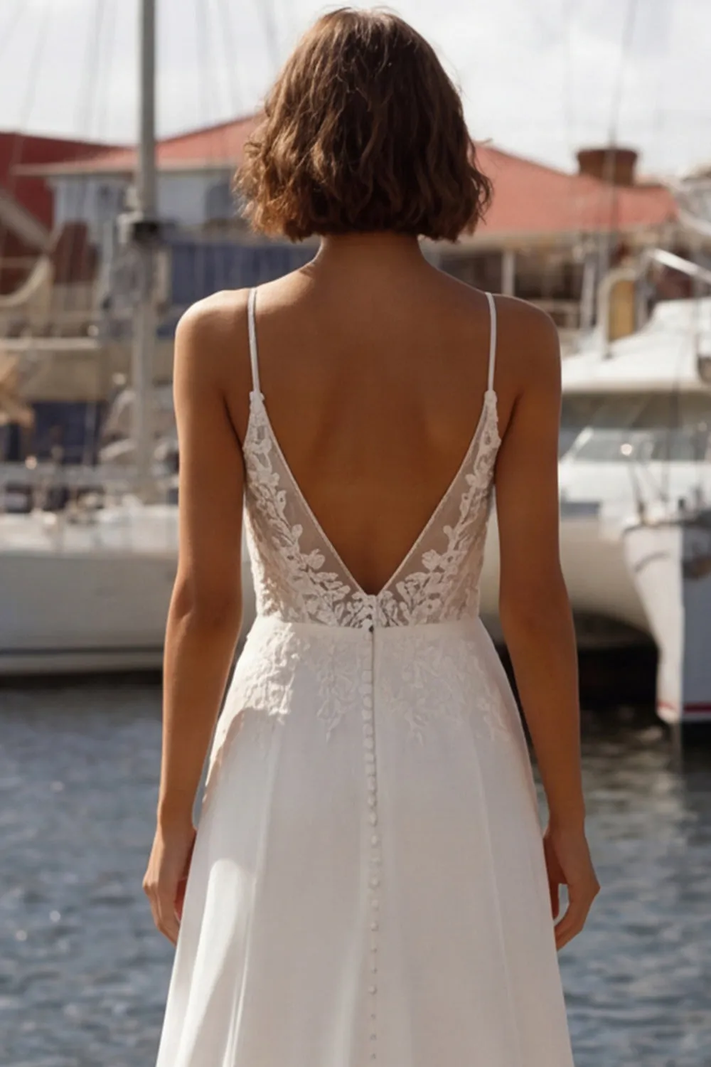 Mermaid Ivory Corset Appliqued Spaghetti Straps Wedding Dress with Slit sold by Zapaka product image thumbnail 5