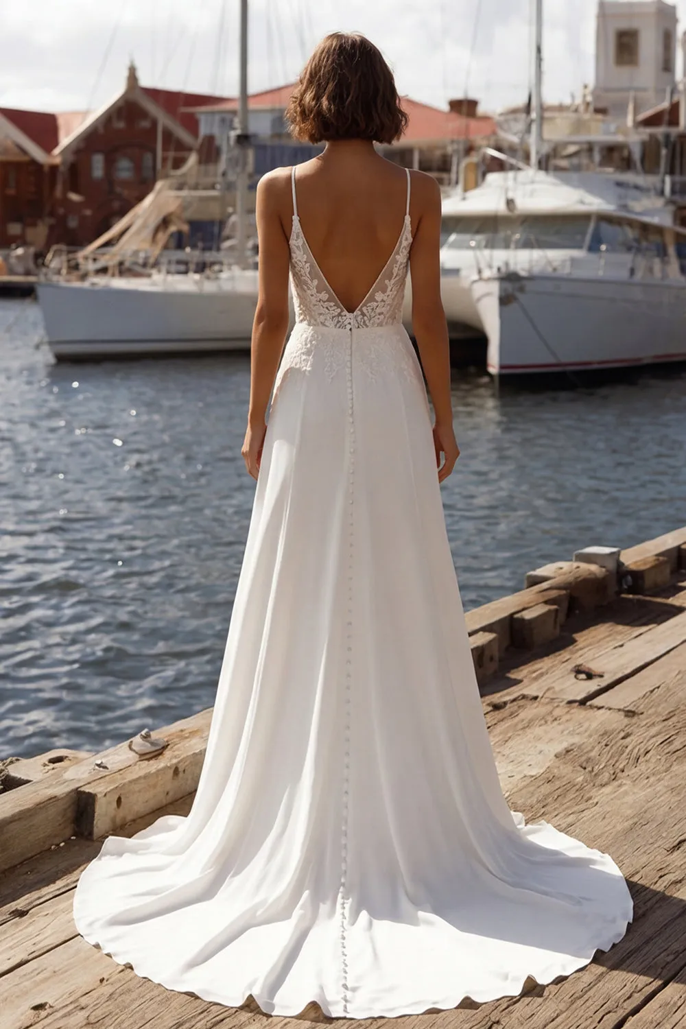 Mermaid Ivory Corset Appliqued Spaghetti Straps Wedding Dress with Slit sold by Zapaka product image thumbnail 2