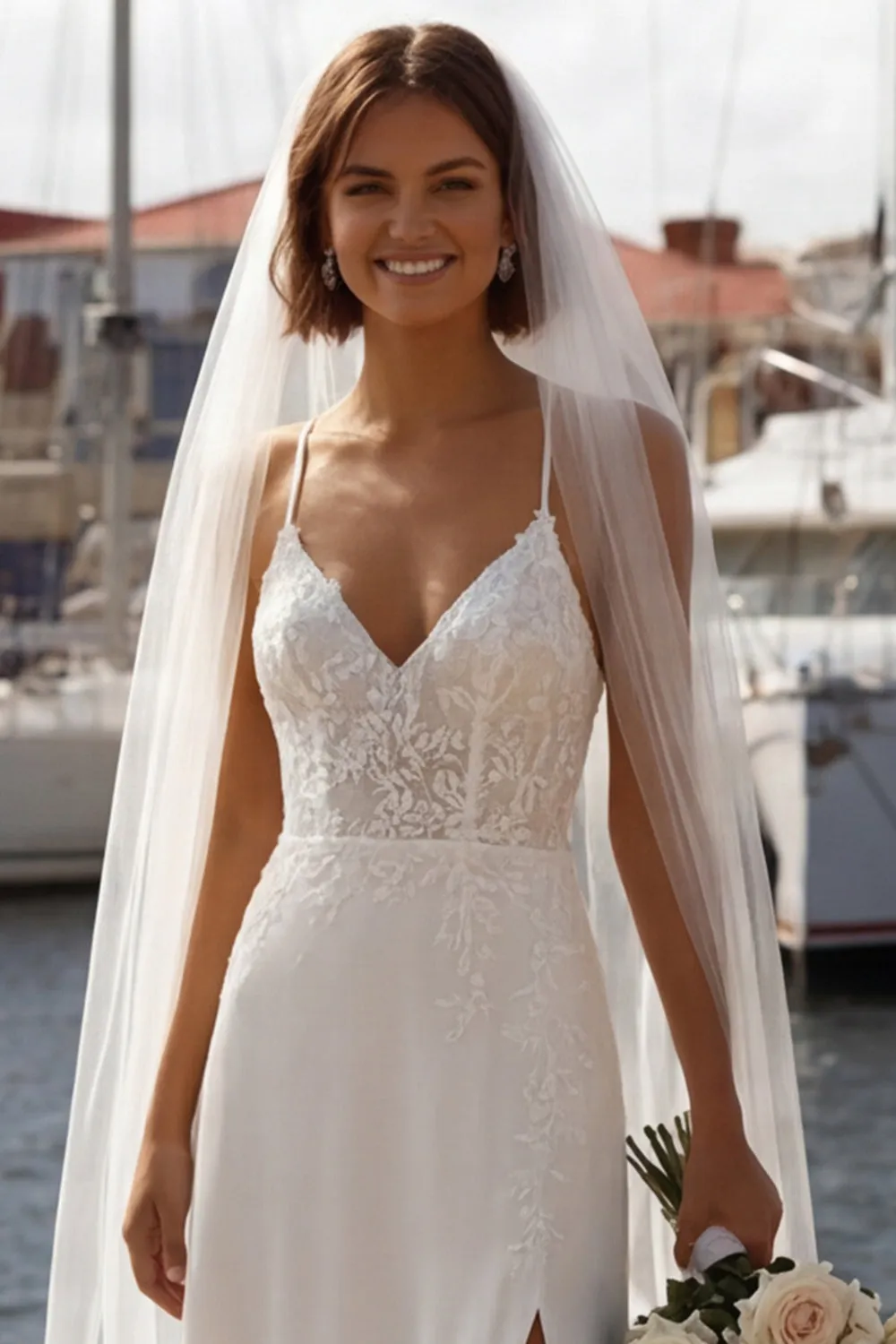 Mermaid Ivory Corset Appliqued Spaghetti Straps Wedding Dress with Slit sold by Zapaka product image thumbnail 4