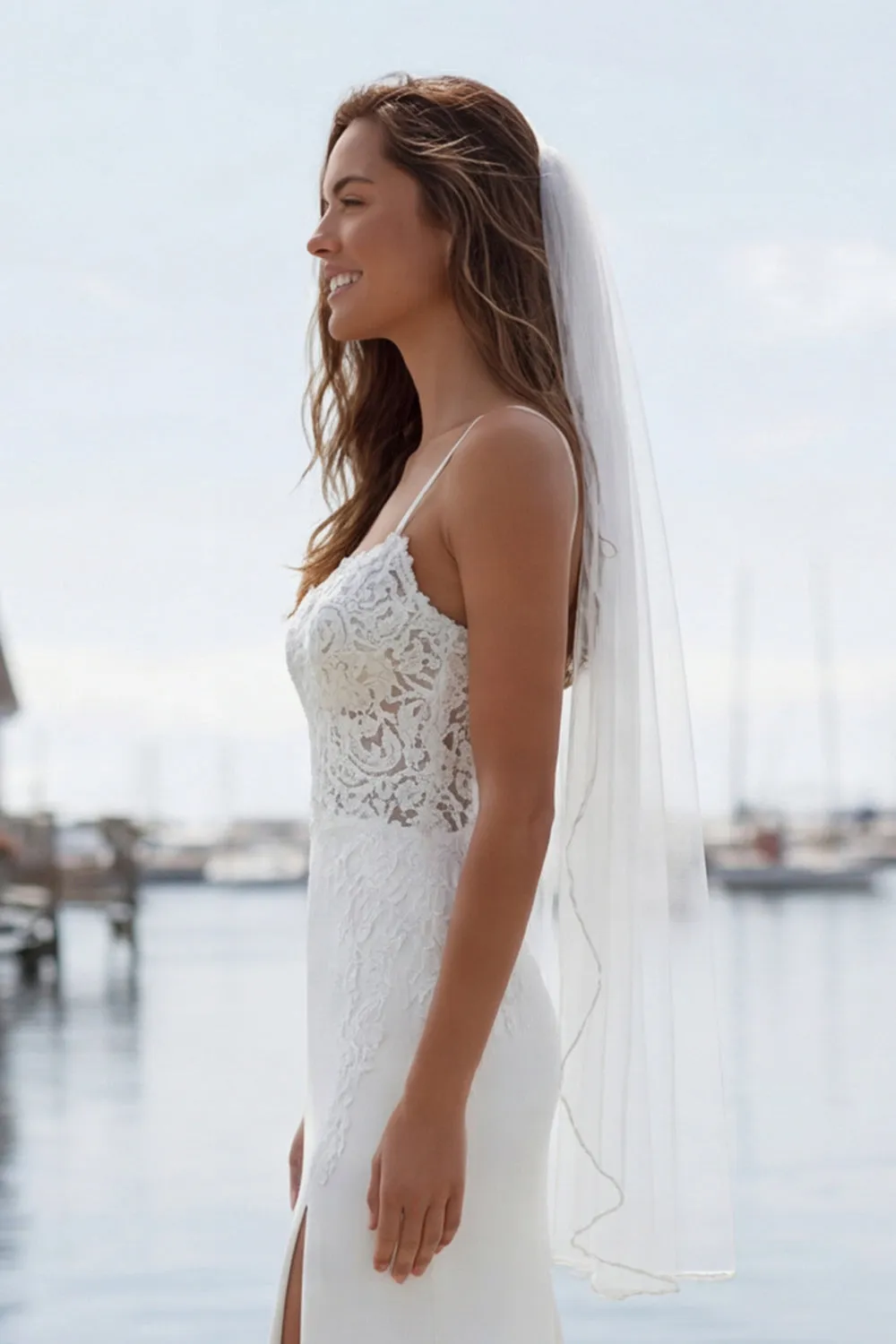 Mermaid Appliqued Ivory Spaghetti Straps Long Wedding Dress with Slit sold by Zapaka product image thumbnail 5