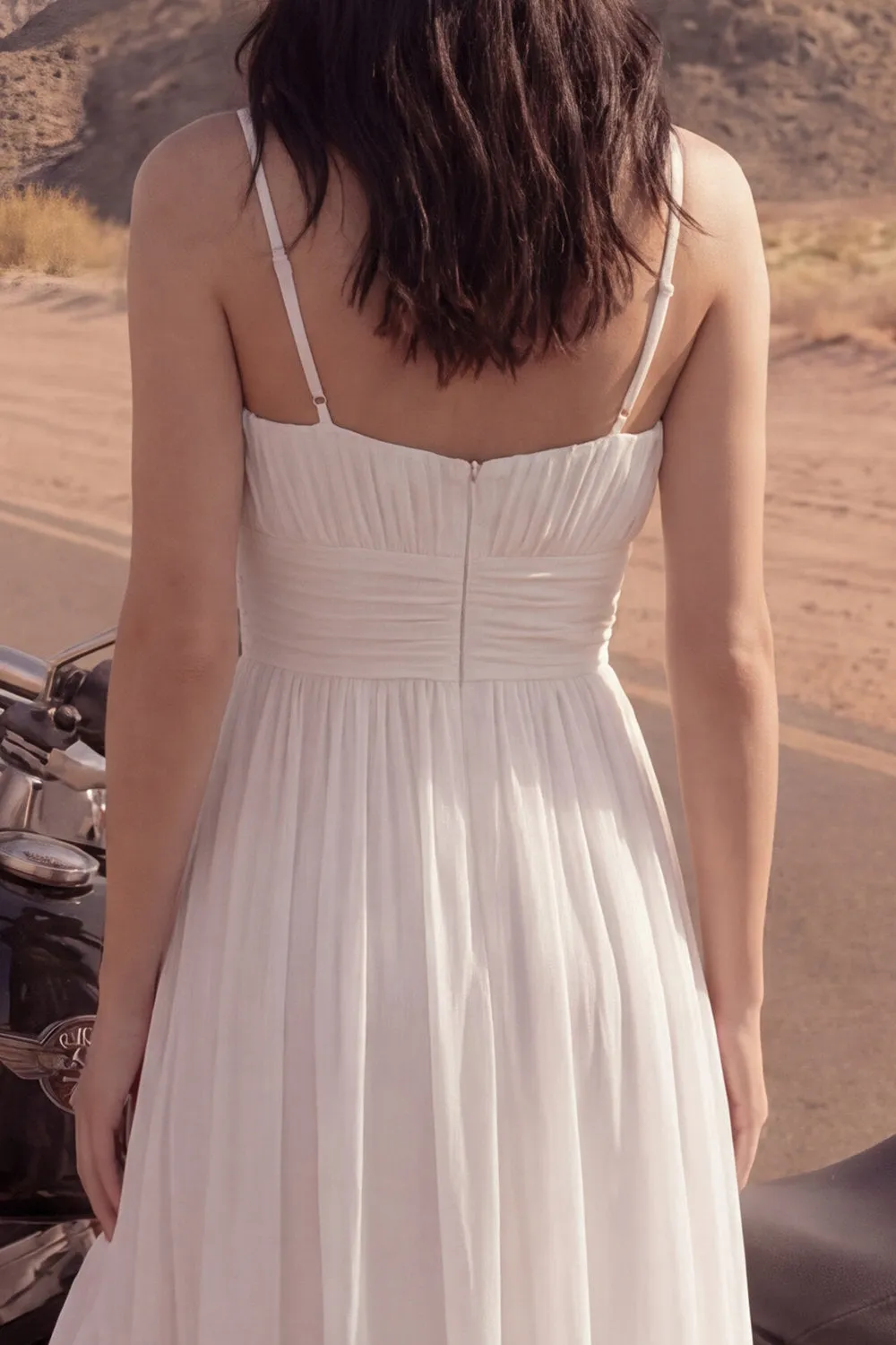 Ivory Spaghetti Straps A Line High-Low Beach Wedding Dress with Ruffles sold by Zapaka product image thumbnail 4