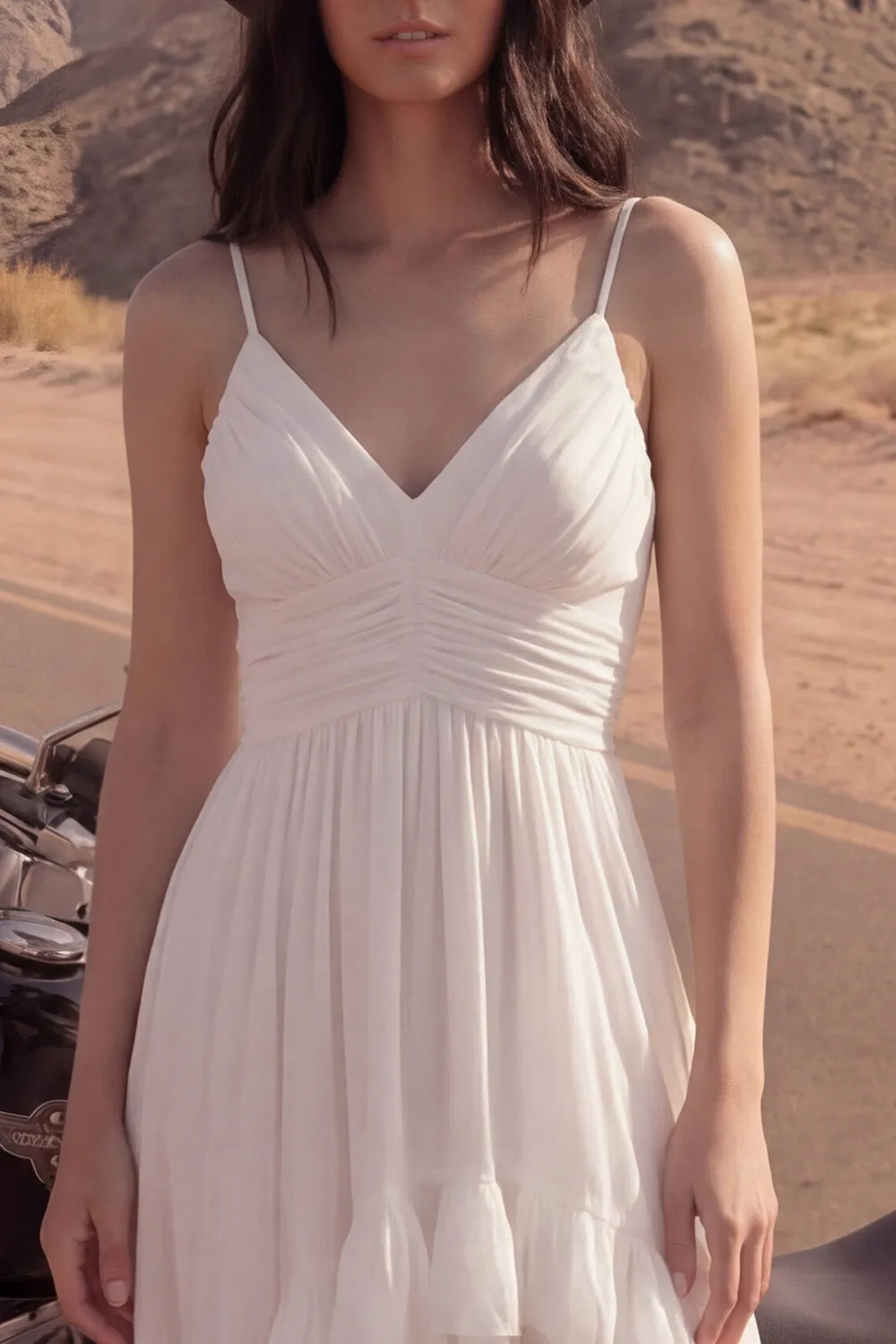 Ivory Spaghetti Straps A Line High-Low Beach Wedding Dress with Ruffles sold by Zapaka product image thumbnail 3
