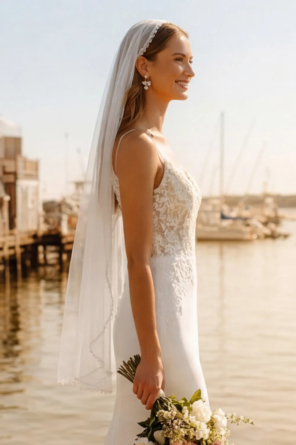 Ivory Sheath Appliqued Spaghetti Straps Wedding Dress with Sweep Train sold by Zapaka product image thumbnail 3