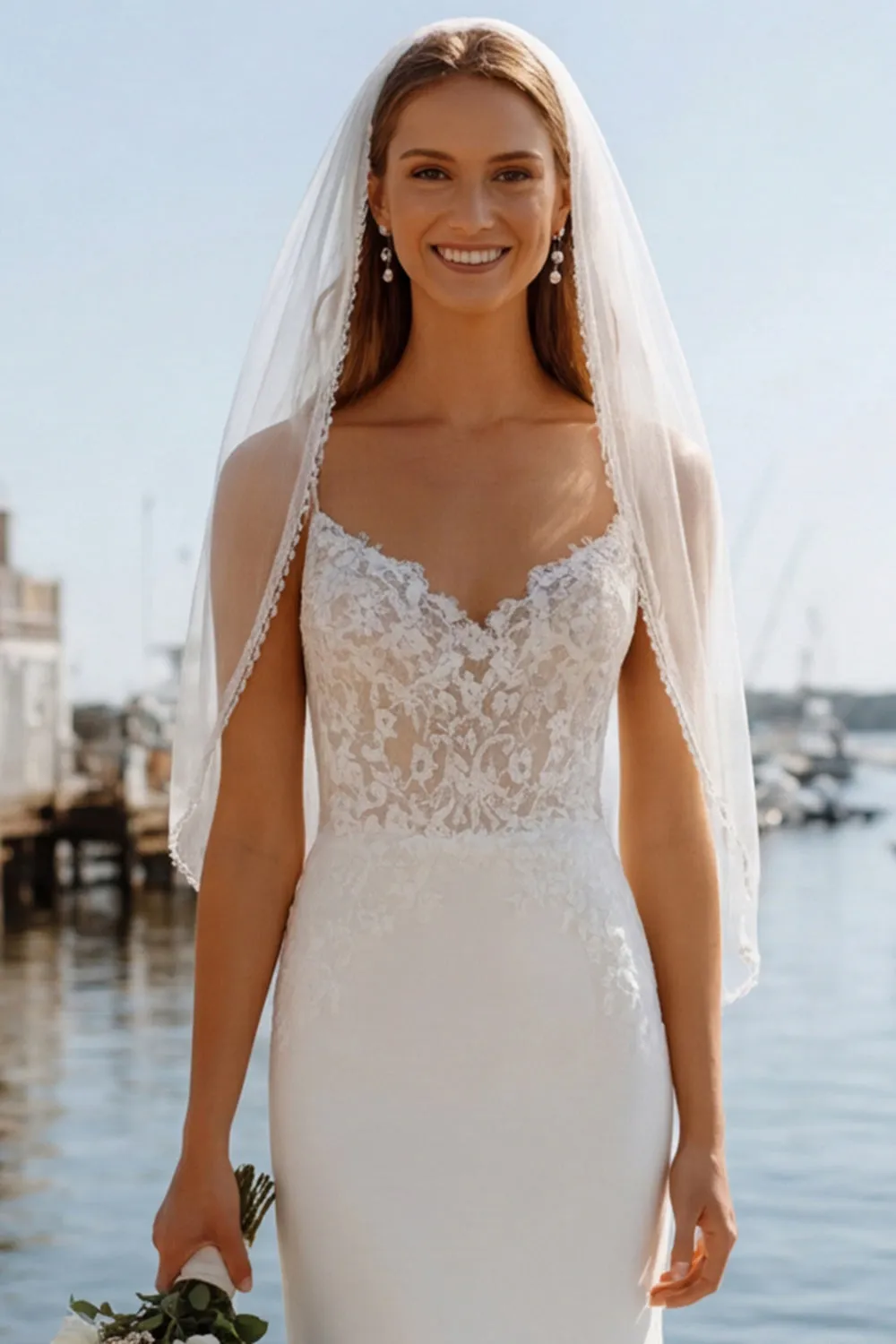 Ivory Sheath Appliqued Spaghetti Straps Wedding Dress with Sweep Train sold by Zapaka product image thumbnail 4