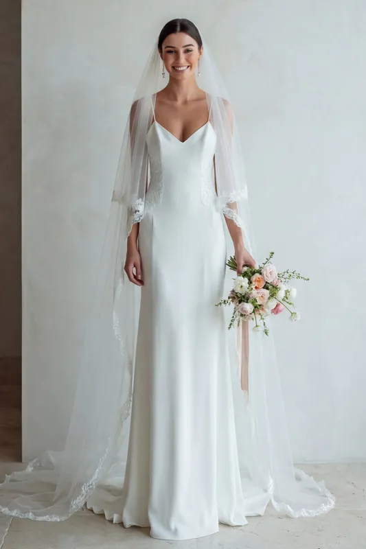 Ivory Spaghetti Straps Mermaid Sweep Train Wedding Dress with Lace made by Zapaka