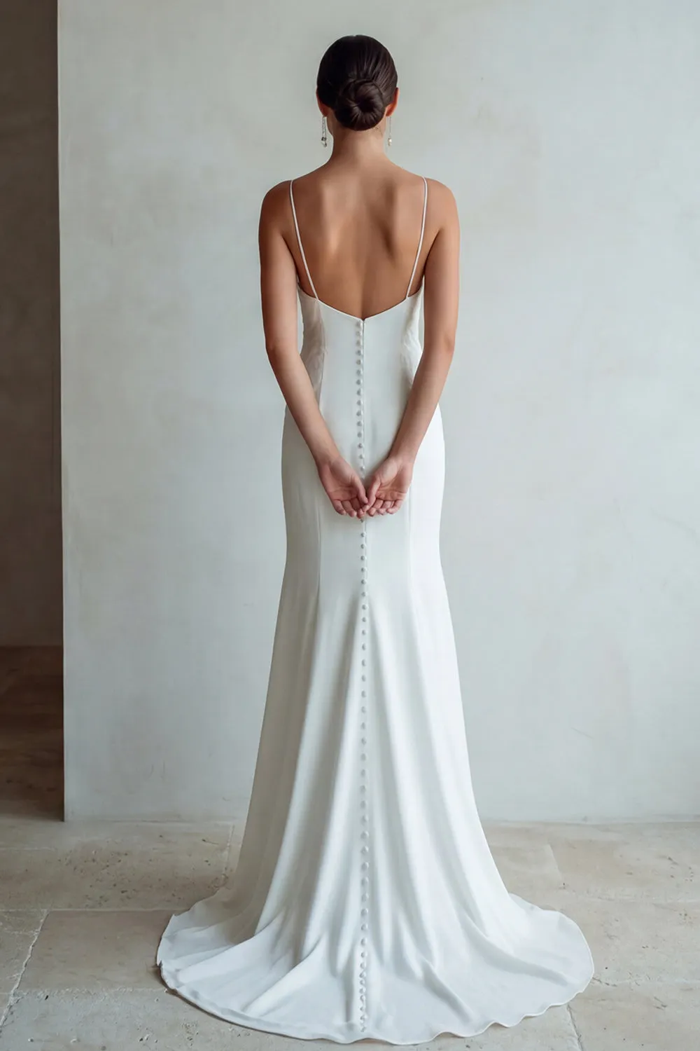 Ivory Spaghetti Straps Mermaid Sweep Train Wedding Dress with Lace sold by Zapaka product image thumbnail 2