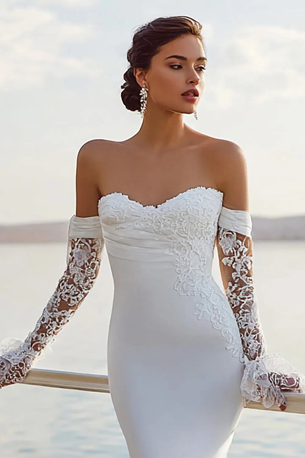 Ivory Mermaid Sweetheart Chiffon Ruched Long Wedding Dress sold by Zapaka product image thumbnail 3