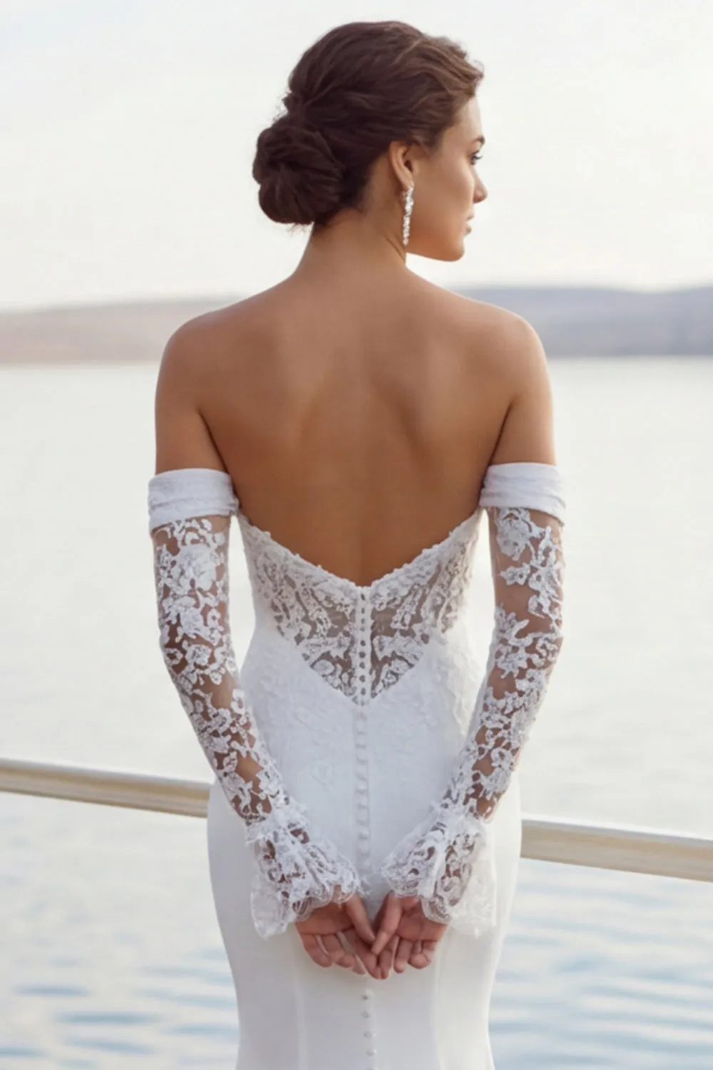 Ivory Mermaid Sweetheart Chiffon Ruched Long Wedding Dress sold by Zapaka product image thumbnail 4