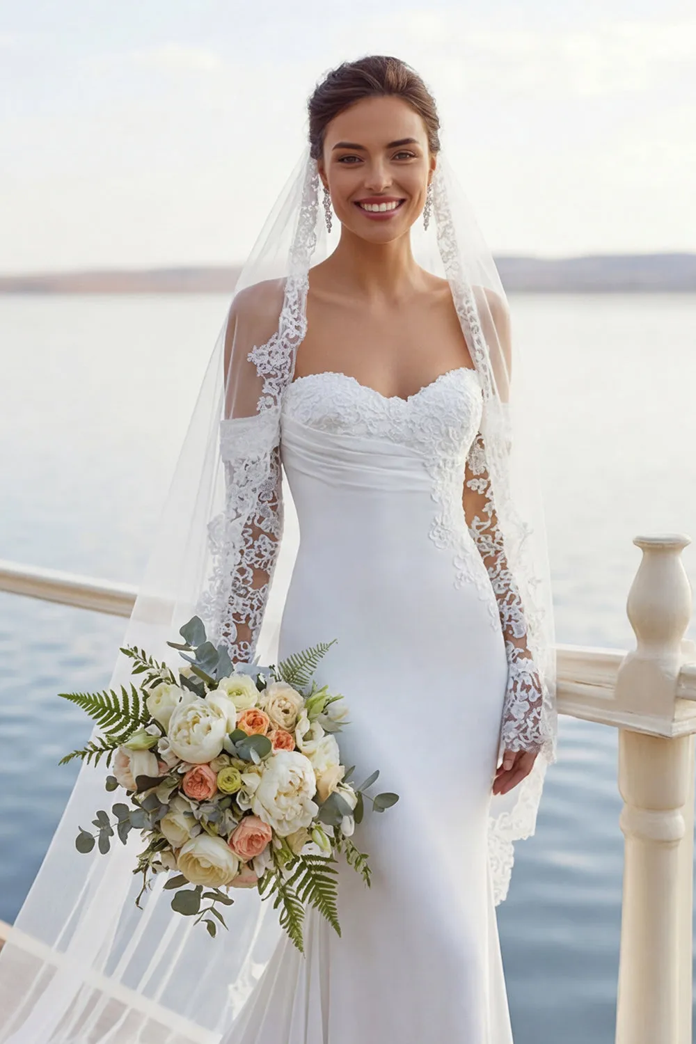 Ivory Mermaid Sweetheart Chiffon Ruched Long Wedding Dress sold by Zapaka product image thumbnail 5