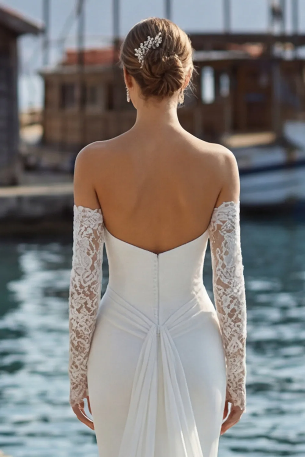 Ivory Mermaid Sweetheart Long Lace Wedding Dress with Appliques sold by Zapaka product image thumbnail 5