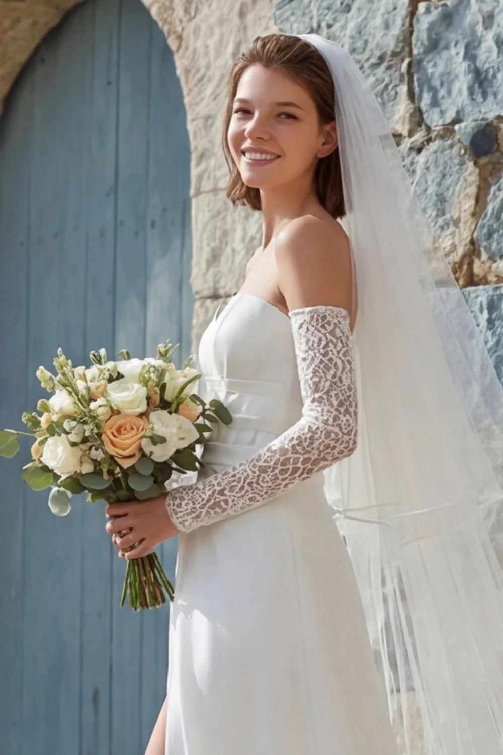 Ivory A-Line Strapless Long Chiffon Wedding Dress with Slit sold by Zapaka product image thumbnail 4