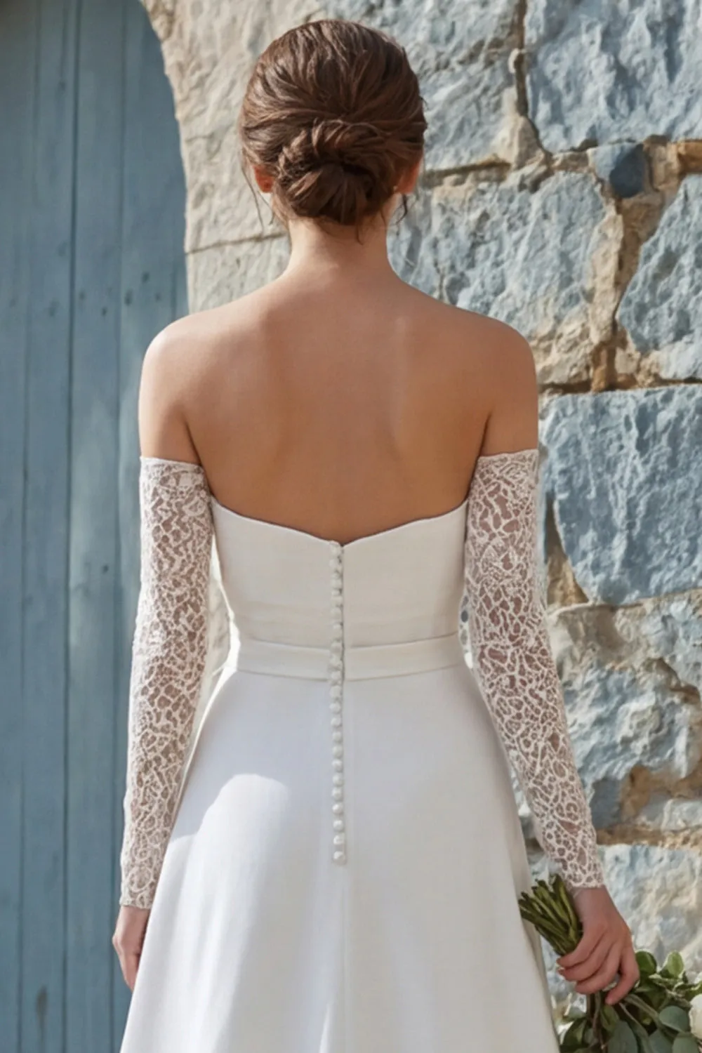 Ivory A-Line Strapless Long Chiffon Wedding Dress with Slit sold by Zapaka product image thumbnail 5