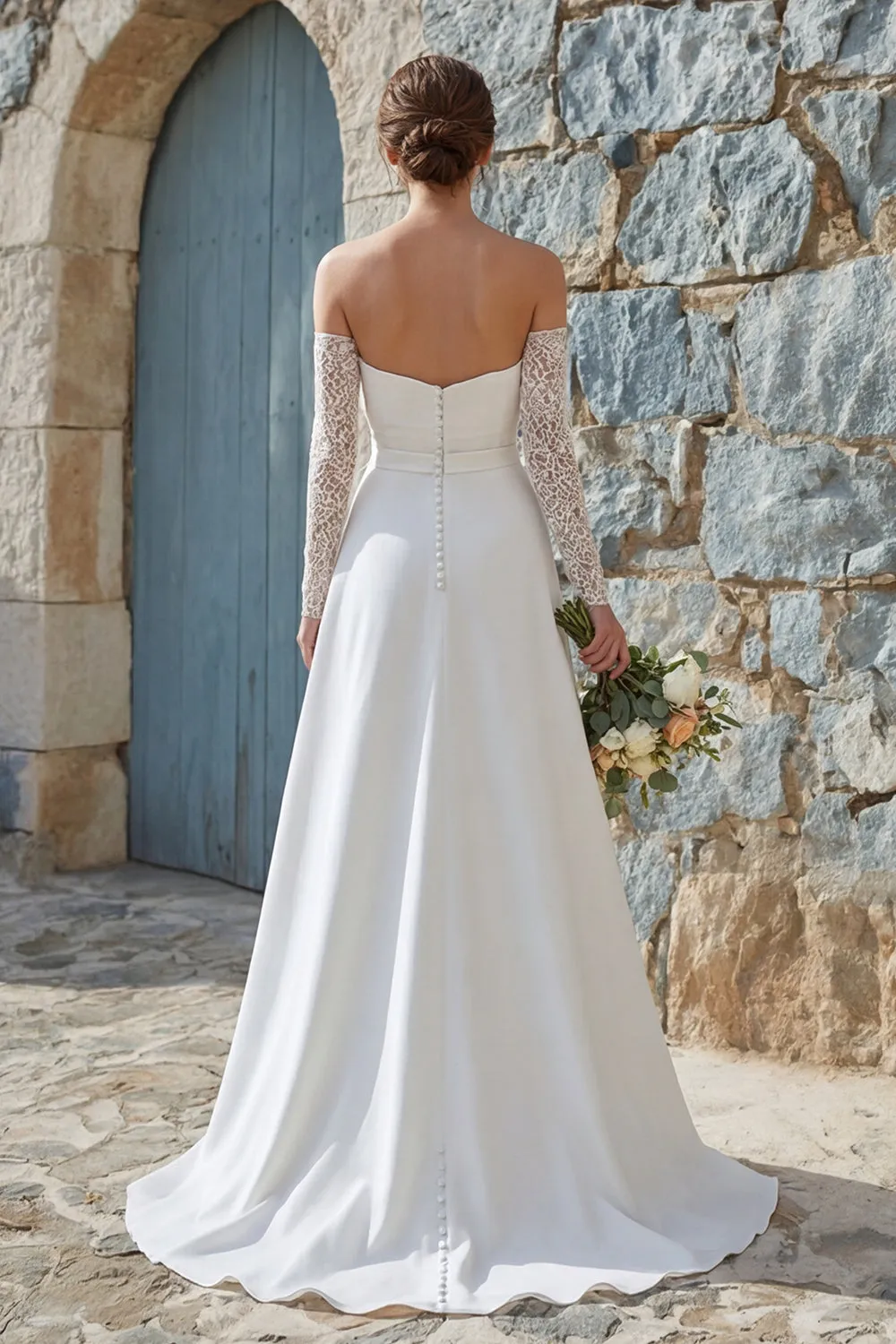 Ivory A-Line Strapless Long Chiffon Wedding Dress with Slit sold by Zapaka product image thumbnail 2