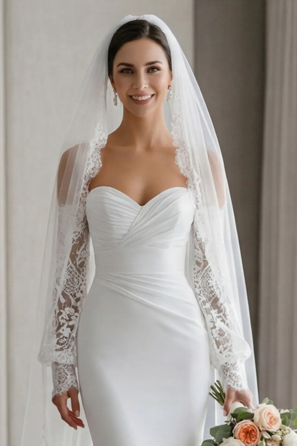 Ivory Mermaid Sweetheart Appliqued Long Lace Wedding Dress sold by Zapaka product image thumbnail 5