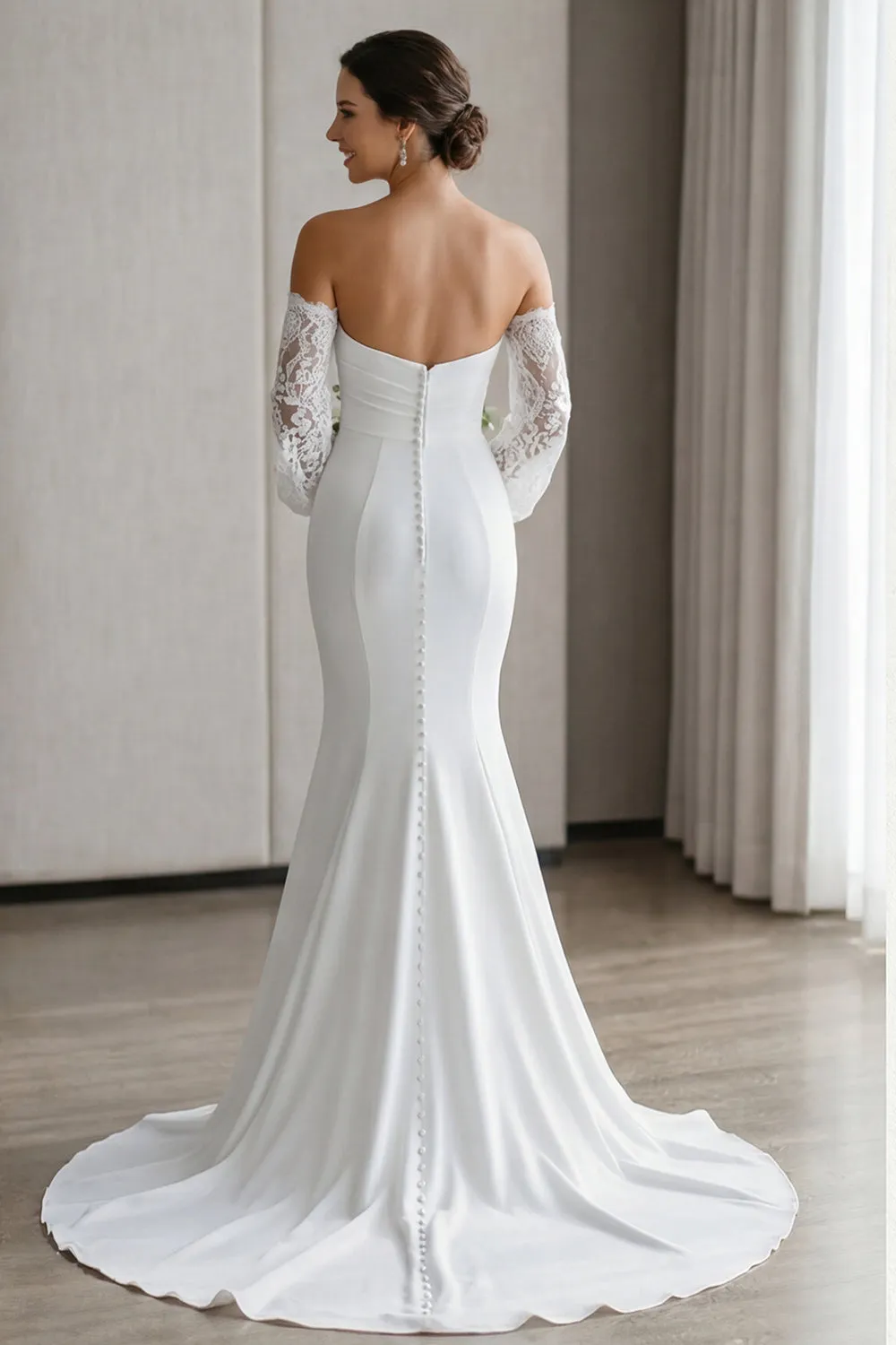 Ivory Mermaid Sweetheart Appliqued Long Lace Wedding Dress sold by Zapaka product image thumbnail 2