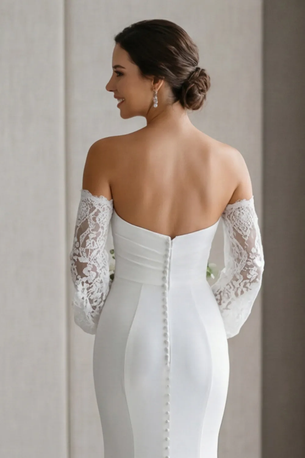 Ivory Mermaid Sweetheart Appliqued Long Lace Wedding Dress sold by Zapaka product image thumbnail 4