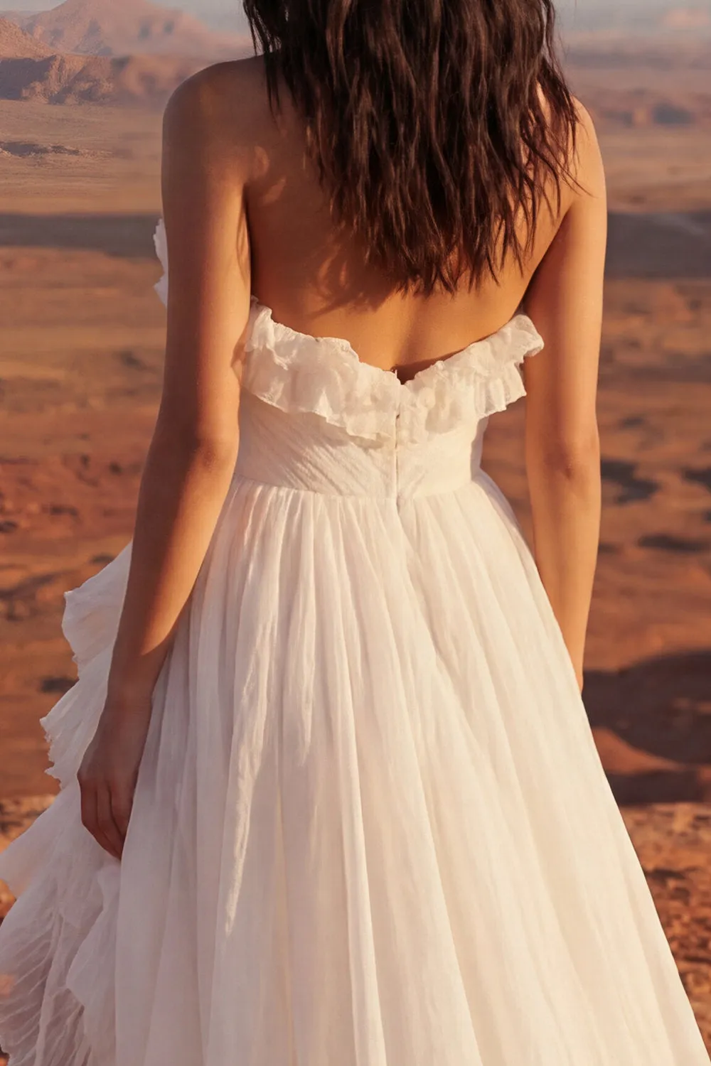 Ivory Strapless A Line Maxi Beach Wedding Dress with Ruffles sold by Zapaka product image thumbnail 4