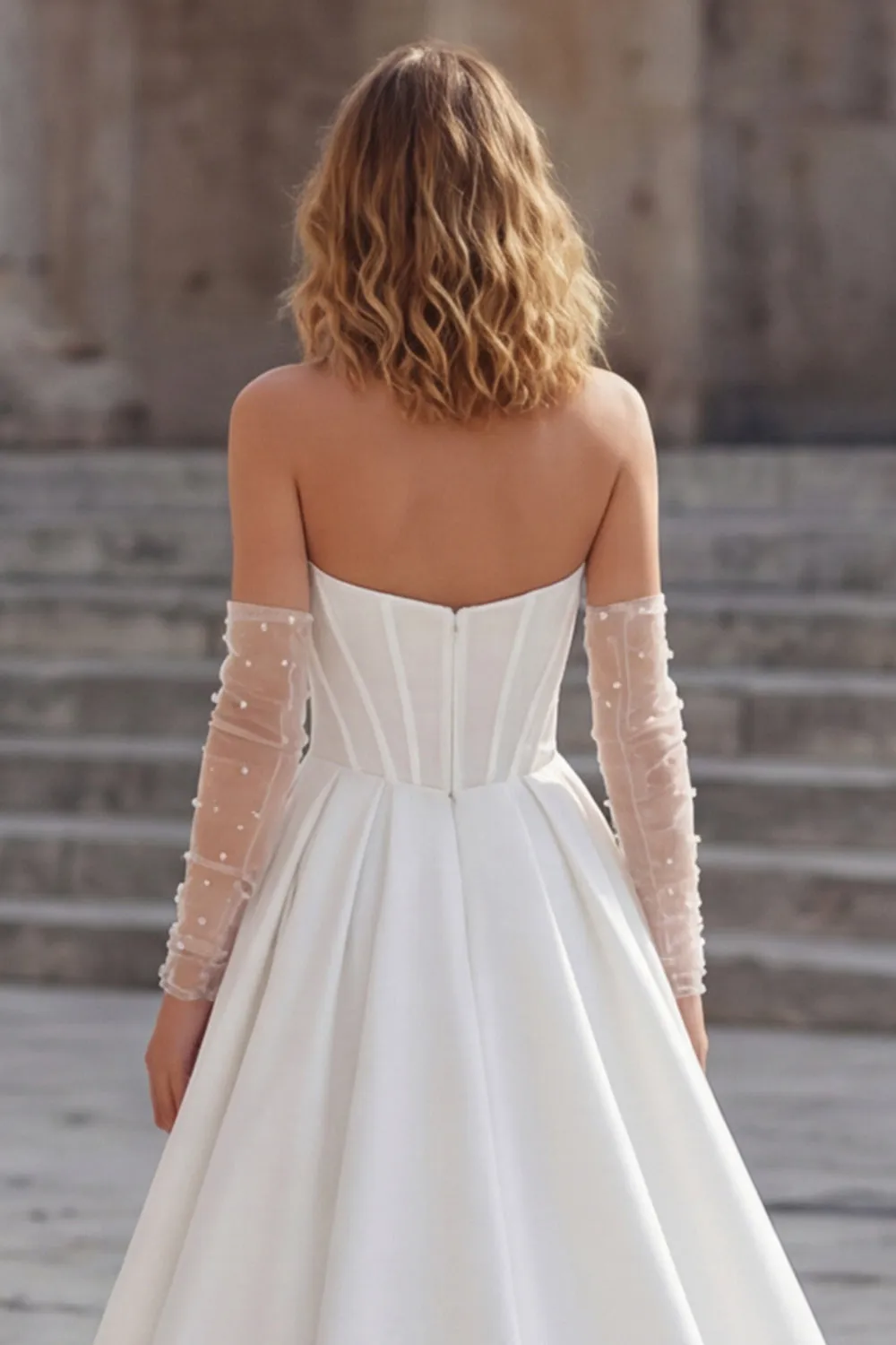 Ivory Sweetheart A Line Long Corset Wedding Dress with Slit sold by Zapaka product image thumbnail 5