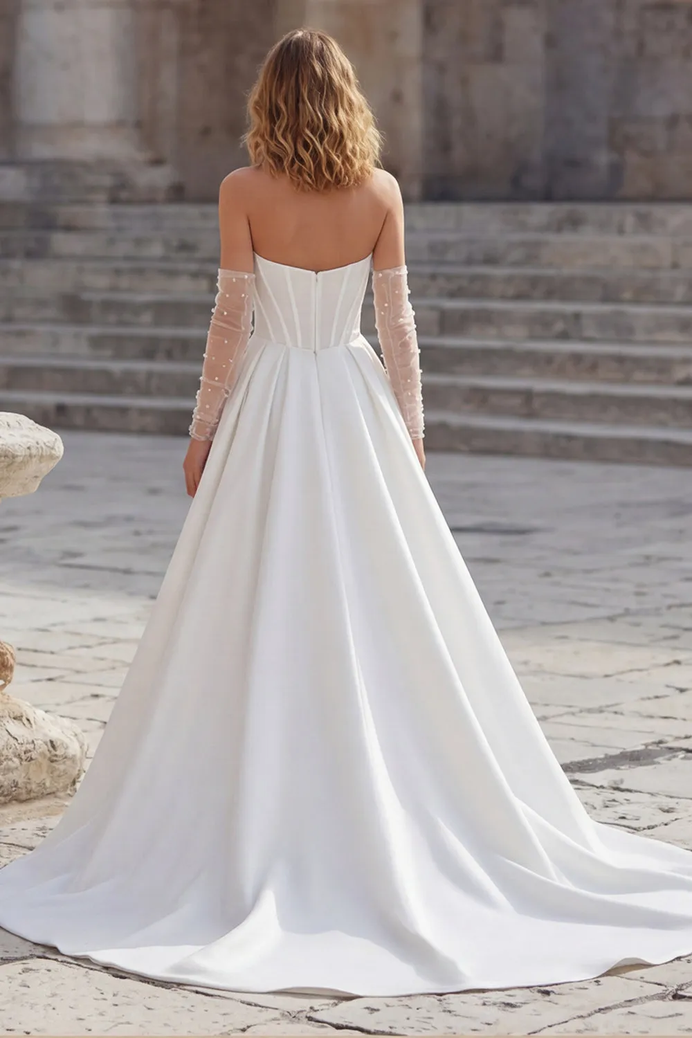 Ivory Sweetheart A Line Long Corset Wedding Dress with Slit sold by Zapaka product image thumbnail 2